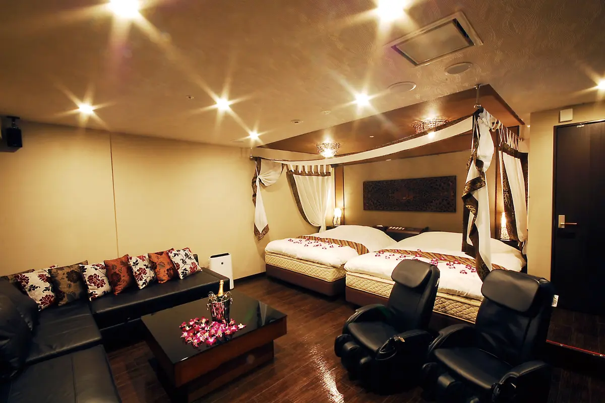 Bed with canopy and Large TV
